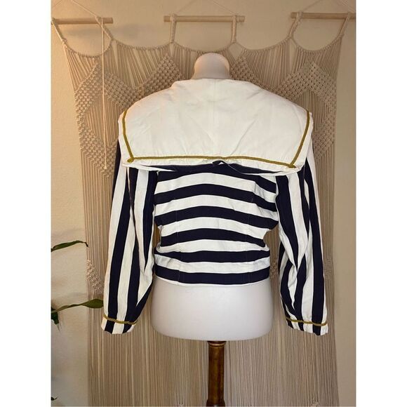 Componix Womens Crop Top Vintage 90's Collared Long Sleeve Stripe Blue Size 14 - Picture 4 of 8